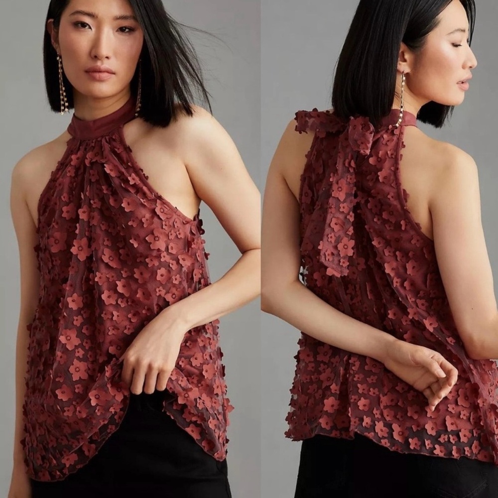 Anthropologie Eva Franco 3D Floral Halter Top